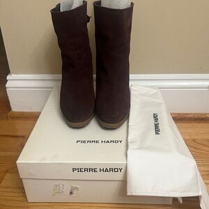 Pierre Hardy Deep Burgundy Suede Platform Ankle Boots size 38